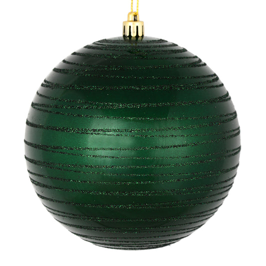 Vickerman 6" Midnight Green Candy Finish Ball Ornament with Glitter Lines 3 per Bag