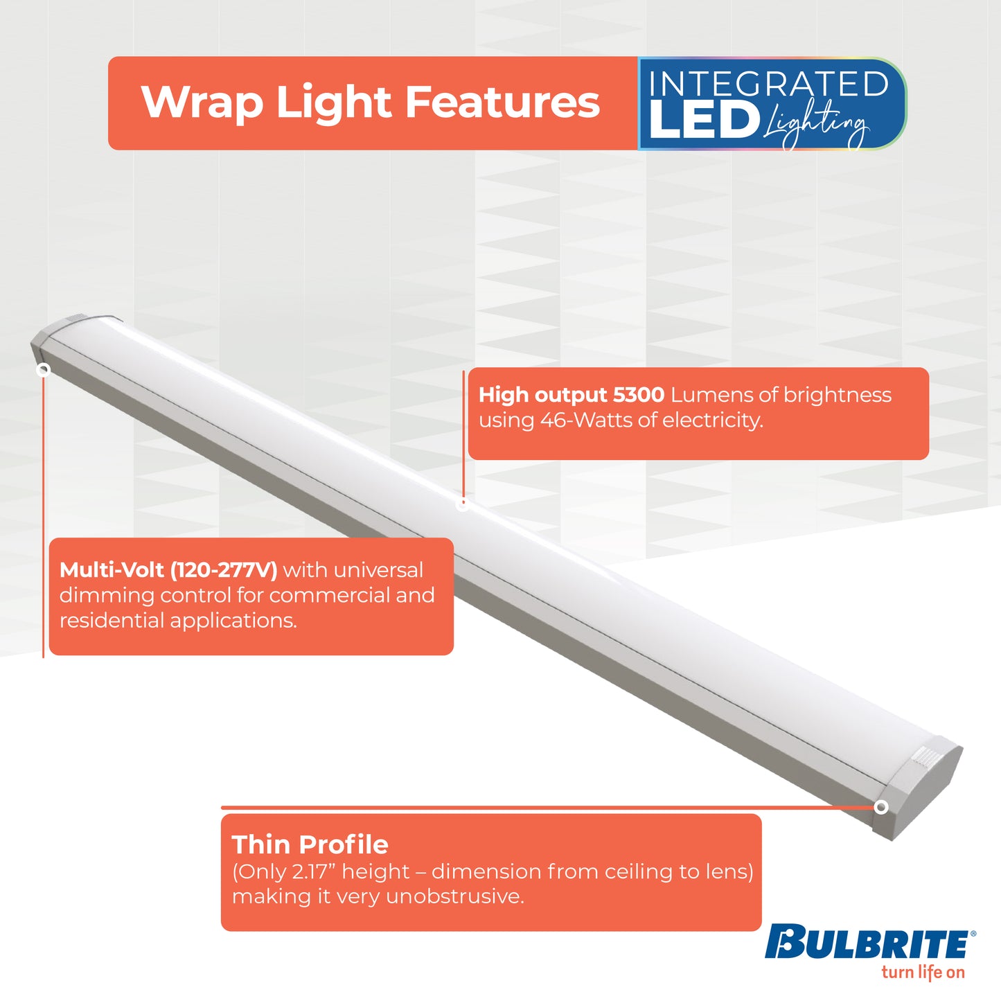 Bulbrite 773502 4 ft. 3000K LED Dimmable Wraparound Light (120-277v), 5300 Lumens, White