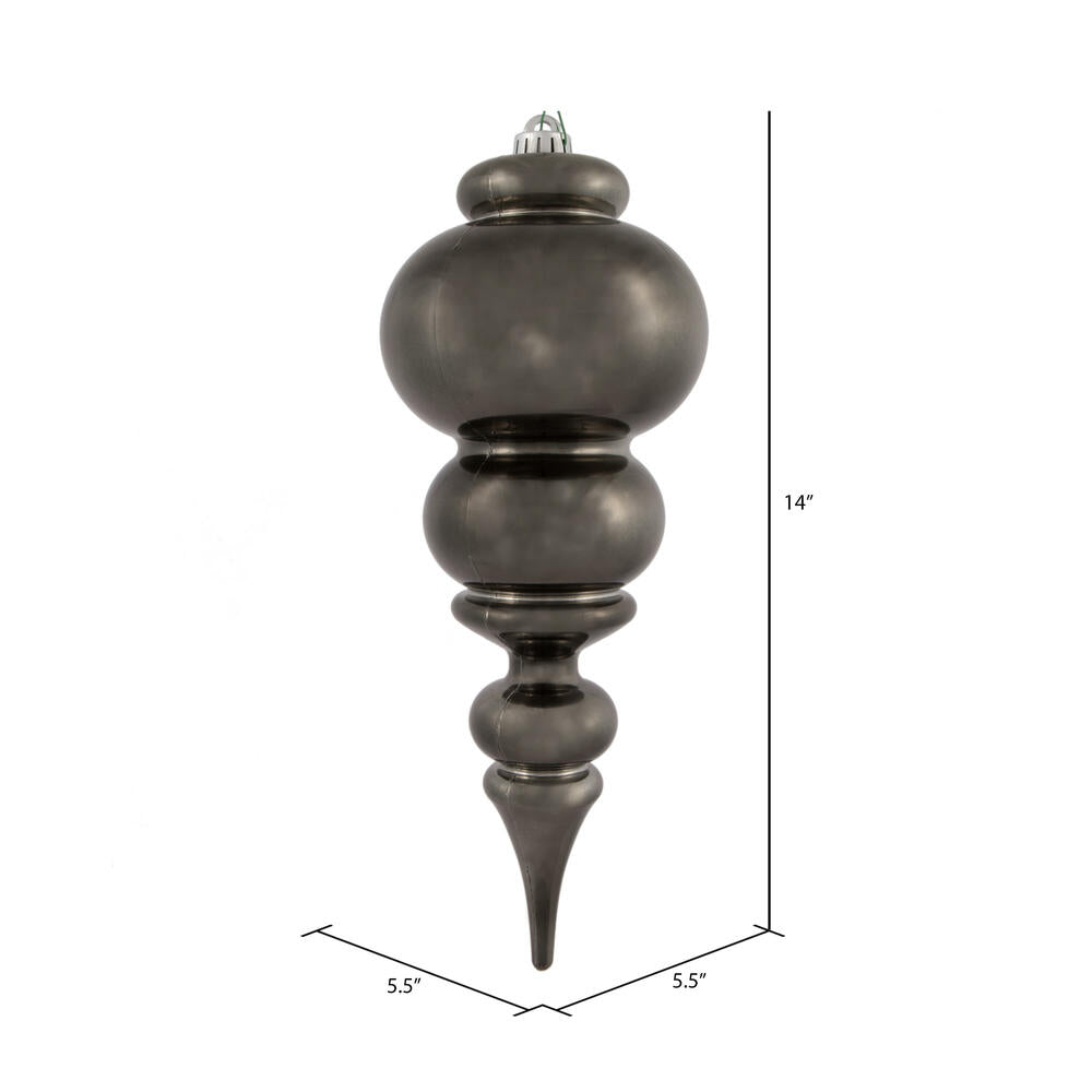 Vickerman 14" Gunmetal Shiny Finial Christmas Ornament UV Treated with Drilled and Wired Cap