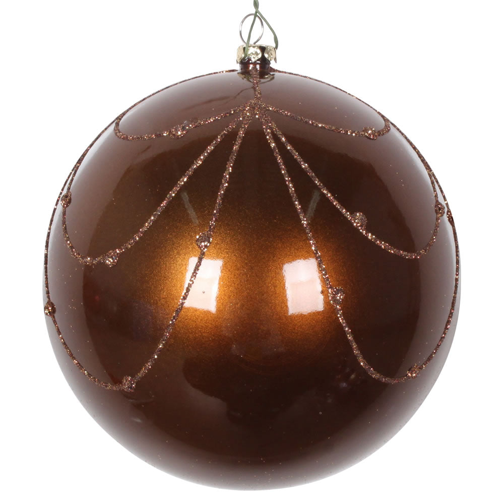 Vickerman 4.75" Mocha Candy Finish Curtain Ornament with Glitter Accents 4 per Bag