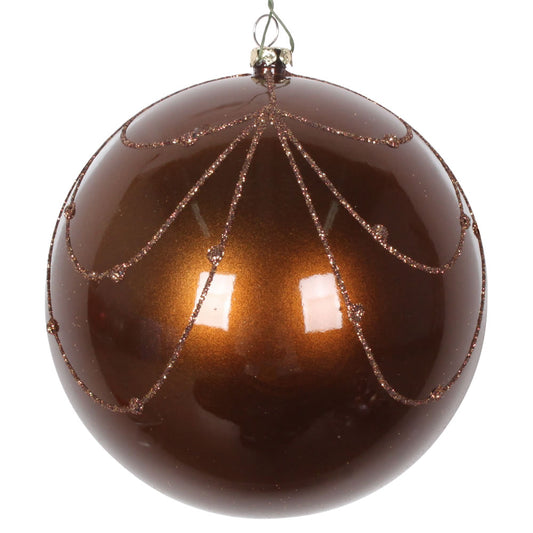 Vickerman 4.75" Mocha Candy Finish Curtain Ornament with Glitter Accents 4 per Bag
