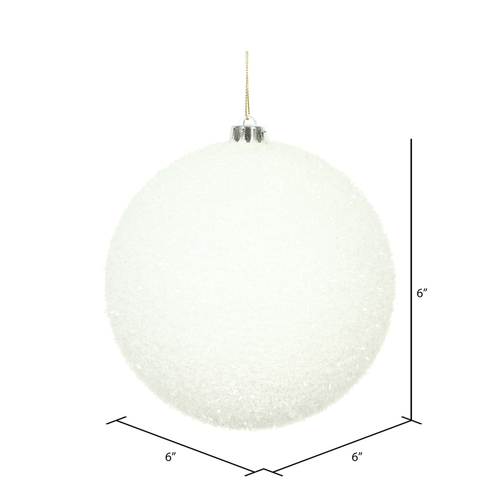 Vickerman 6" White Tinsel Ball Ornament 2 per Bag