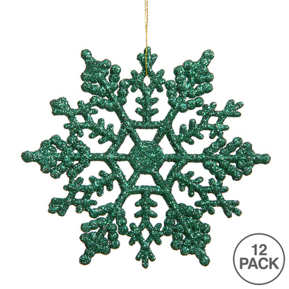 Vickerman 8" Green Glitter Snowflake Christmas Ornament 12 per Box