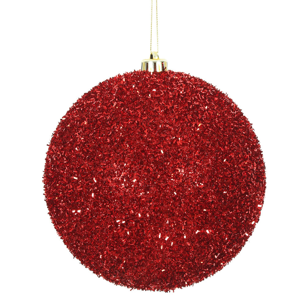 Vickerman 6" Red Tinsel Ball Ornament 2 per Bag