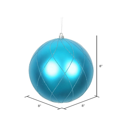 Vickerman 8" Turquoise Matte and Glitter Swirl Ball Ornament