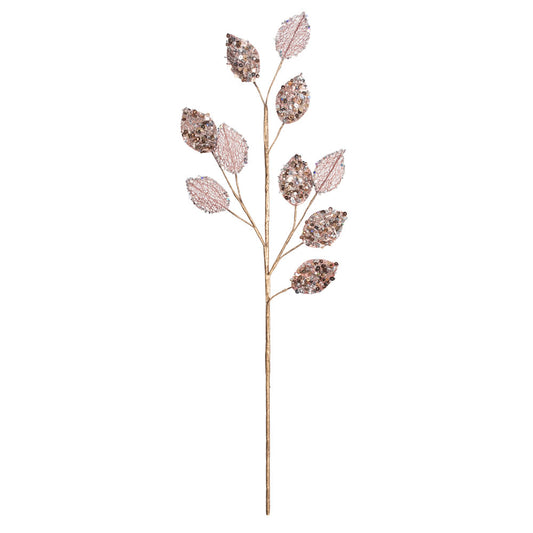 Vickerman 20" Rose Gold Glitter Plum Leaf Artificial Christmas Spray. Includes 3 sprays per pack.