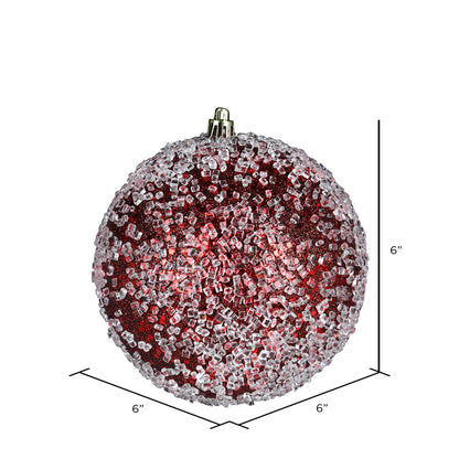 Vickerman 6" Burgundy Glitter Hail Ball Ornament 4 per Bag
