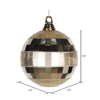 Vickerman 5.5" Champagne Shiny and Matte Mirror Ball Christmas Ornament with Glitter Accents