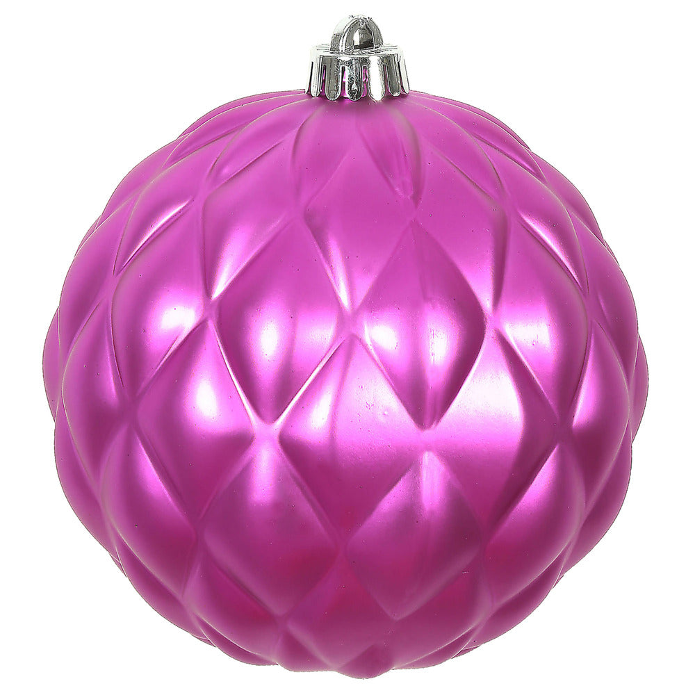 Vickerman 4" Fuchsia Matte Round Pine Cone Ornament with drilled and wired caps. Comes 6 per Bag.