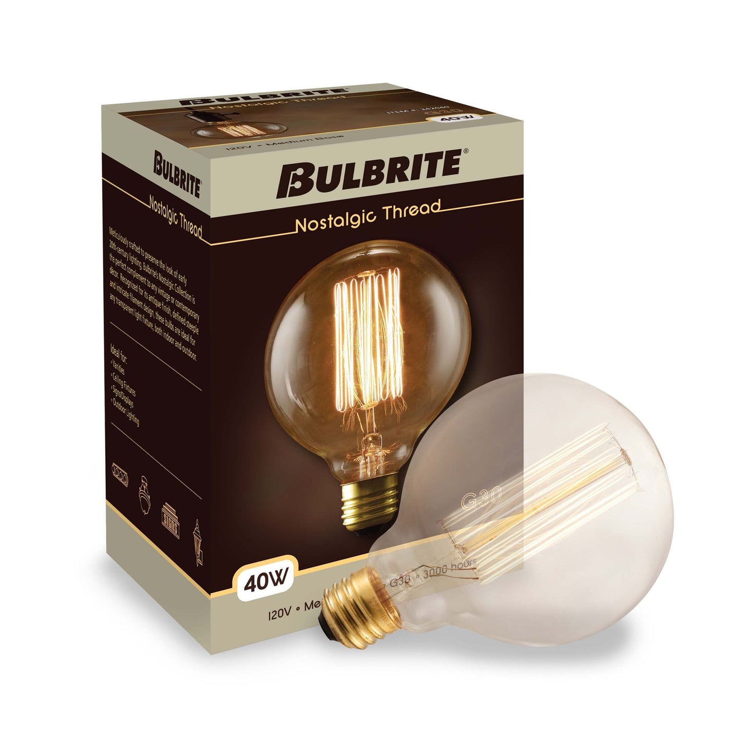 BULBRITE INCANDESCENT G30 MEDIUM SCREW (E26) 40W DIMMABLE NOSTALGIC LIGHT BULB 2200K/AMBER 4PK (342040)