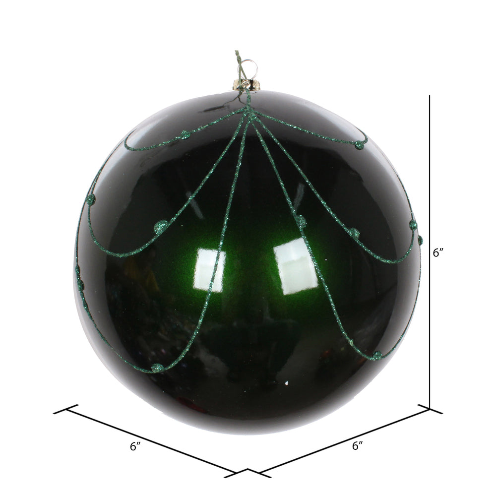 Vickerman 6" Emerald Candy Finish Curtain Ornament with Glitter Accents 3 per Bag