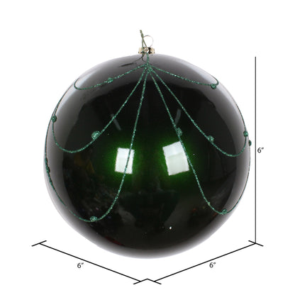 Vickerman 6" Emerald Candy Finish Curtain Ornament with Glitter Accents 3 per Bag