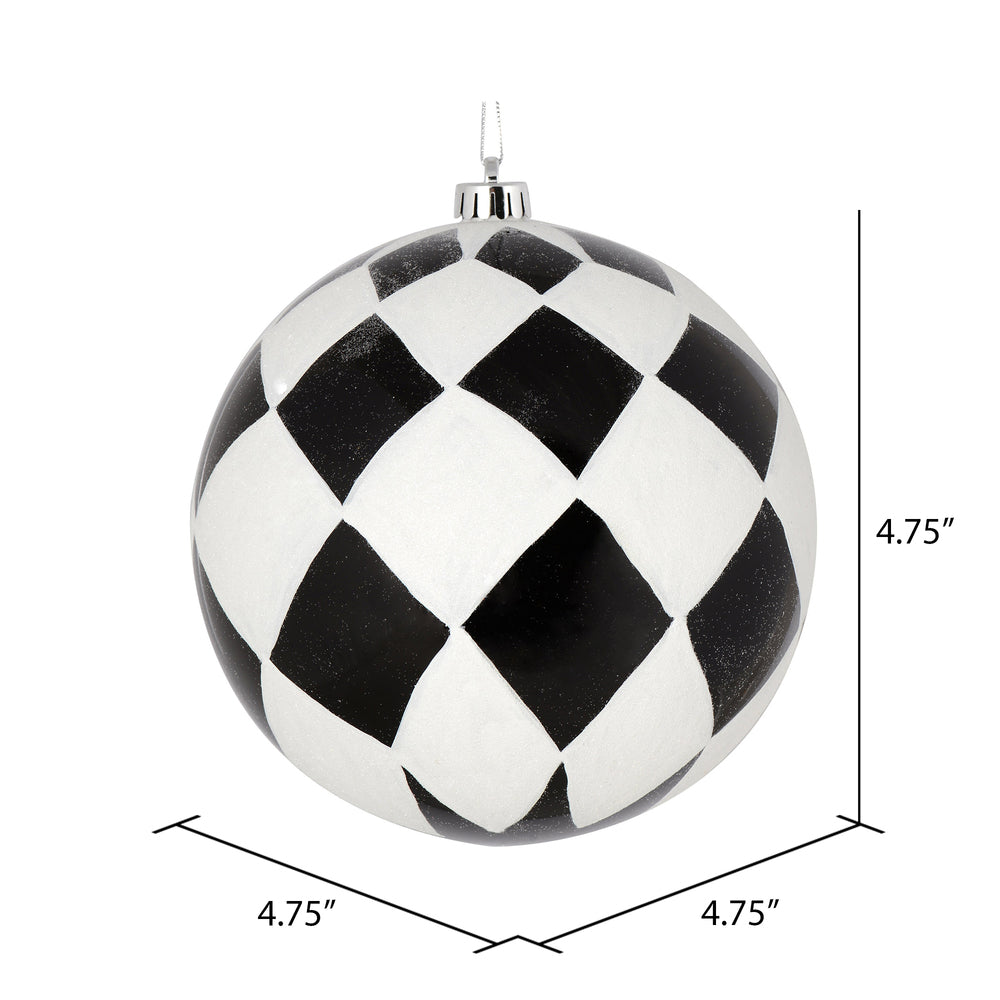 Vickerman 4.75" Black Ball with White Diamond Glitter Christmas Ornament 4 per Bag