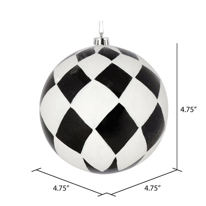Vickerman 4.75" Black Ball with White Diamond Glitter Christmas Ornament 4 per Bag