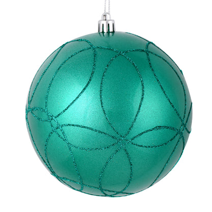 Vickerman 4.75" Teal Candy Ornament with Circle Glitter Pattern 4 per Bag