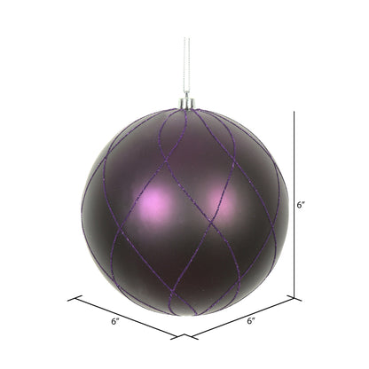 Vickerman 6" Plum Matte and Glitter Swirl Ball Ornament 3 per Box