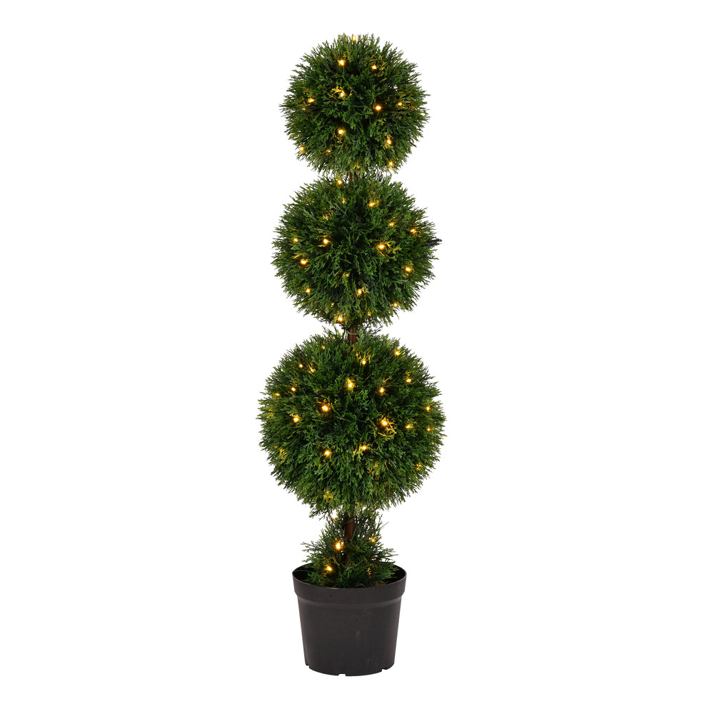Vickerman 4' Artificial Triple Ball Green Cedar Topiary.