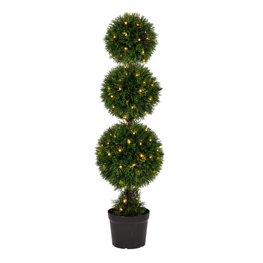 Vickerman 4' Artificial Triple Ball Green Cedar Topiary.