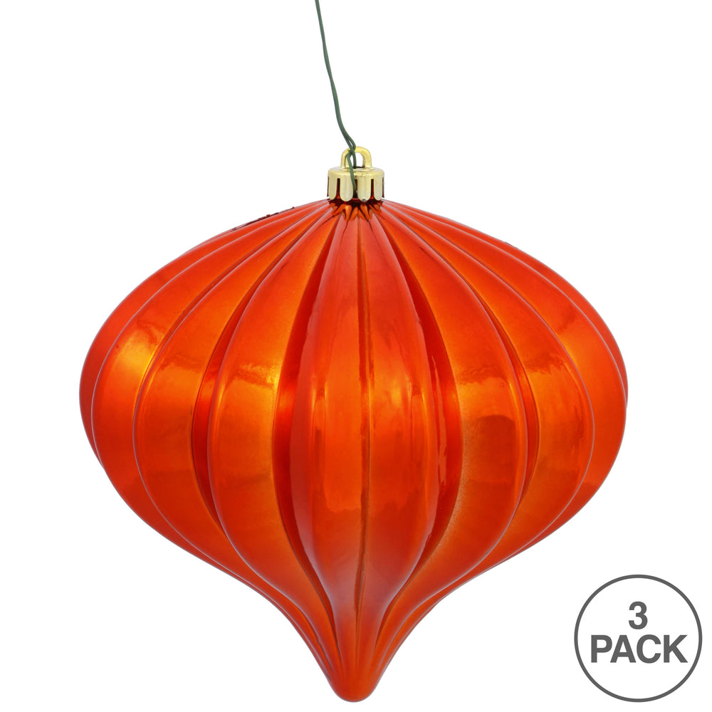 Vickerman 5.7" Burnished Orange Shiny Onion Christmas Ornament UV treated Set of 3