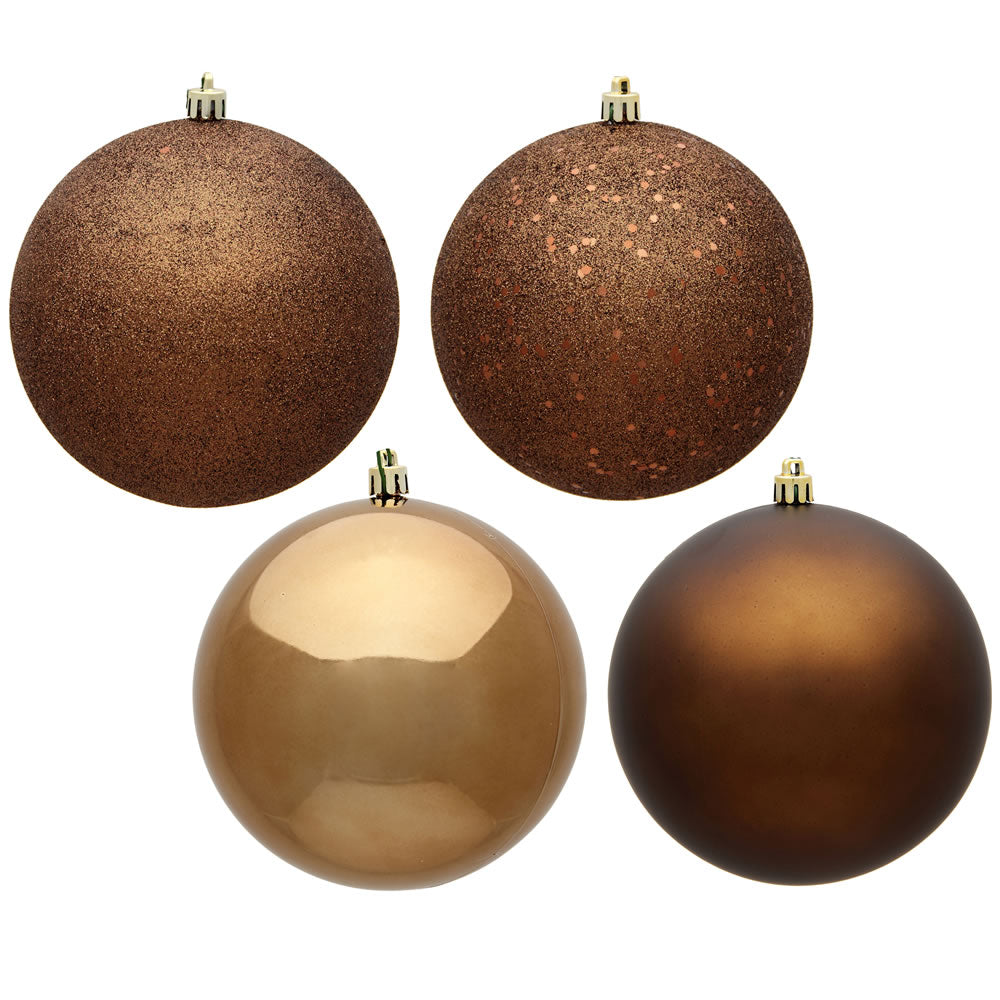 Vickerman 8" Mocha 4-Finish Ball Ornament Assortment 4 per Bag