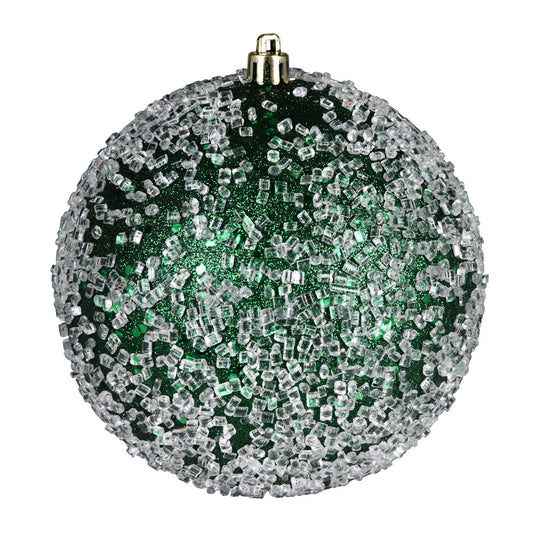 Vickerman 4" Emerald Glitter Hail Ball Ornament. Includes 6 pieces per pack.