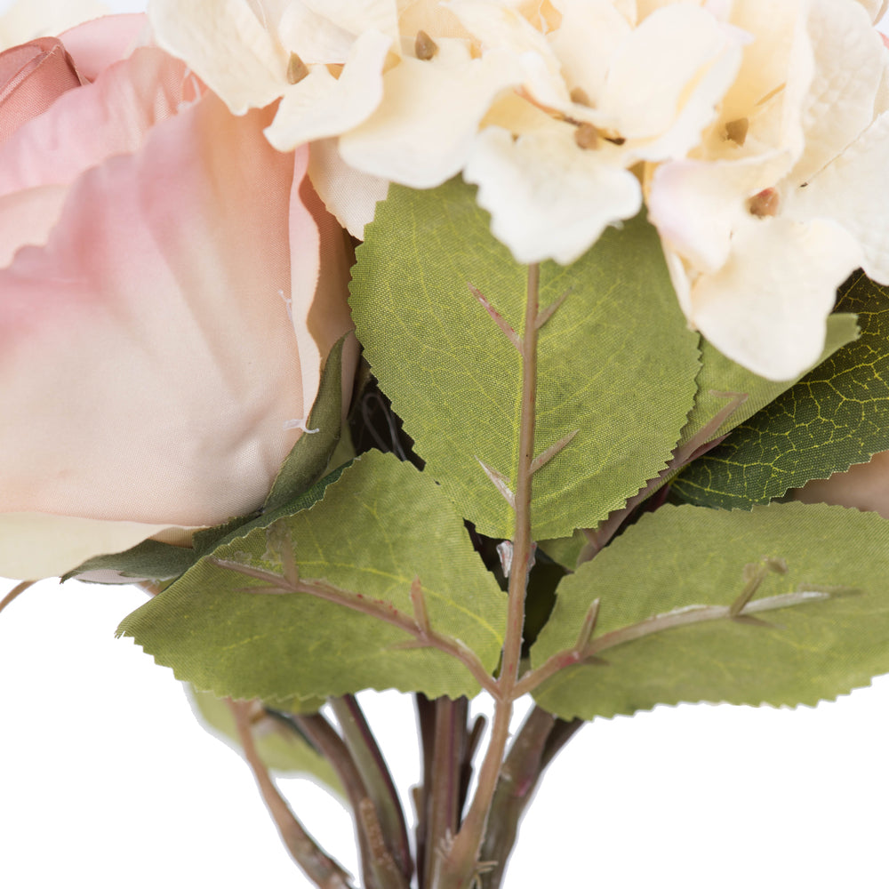 Vickerman 13" Artificial Cream Pink Rose Hydrangea Bouquet Pack of 2