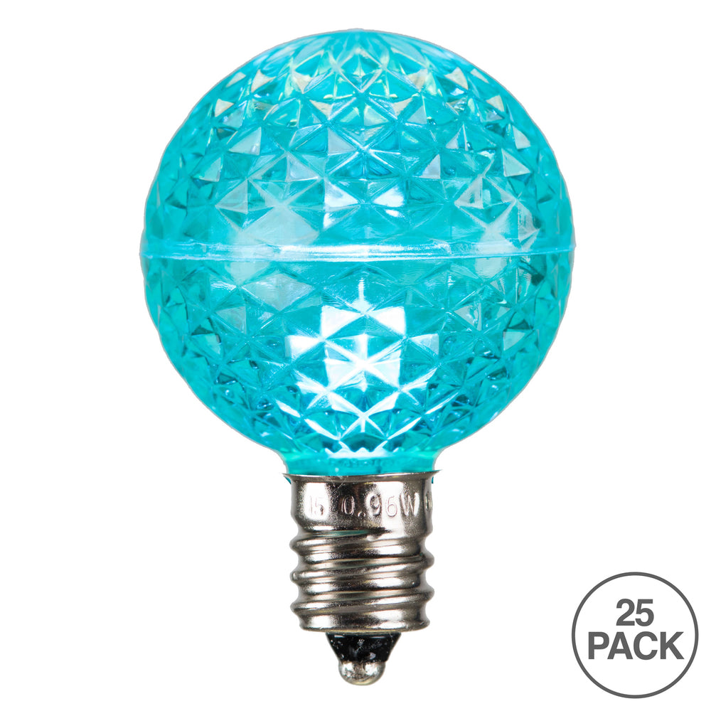 Vickerman G40 LED Teal Faceted Bulb E12 Nickel Base 120V .6Watts Dimmable 25 Bulbs per Pack