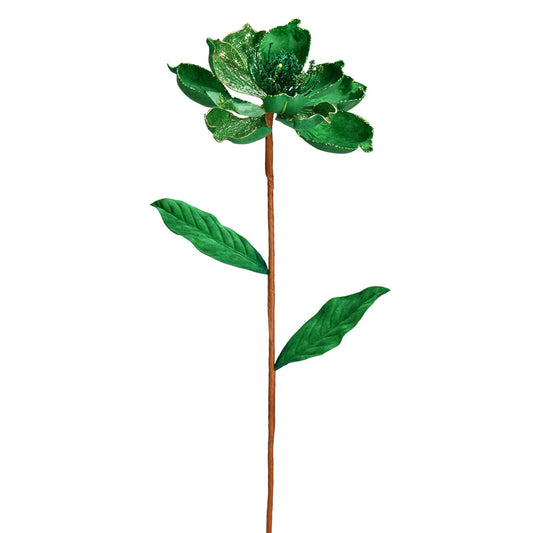 Vickerman 30" Green Glitter Magnolia Artificial Christmas Spray. Includes 2 sprays per pack.