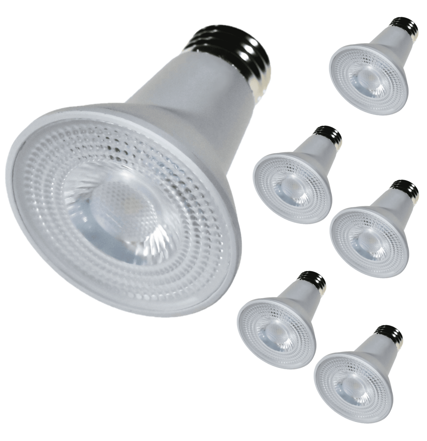 Damar PAR20 LED Long Neck Flood Light Bulb 5W 500 Lumen E26 Medium Base 5000K Bright White Ideal for Track & Recessed Spot Light Bulbs 120V 40° Beam Angle Dimmable White Finish Pack of 6