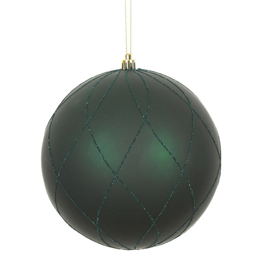 Vickerman 4" Midnight Green Matte and Glitter Swirl Ball Ornament 4 per Box