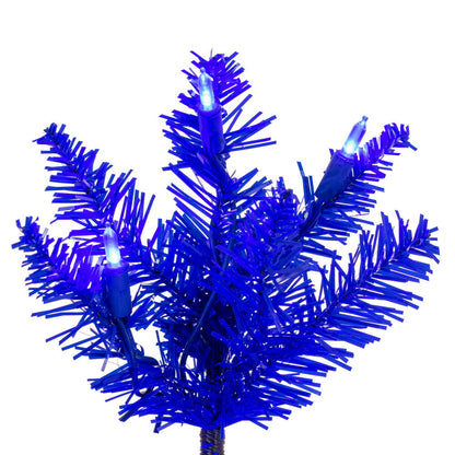 Vickerman 9.5' x 42" Blue Pencil Artificial Pre-Lit Christmas Tree with 700 Dura-Lit® Warm White LED Mini Lights. It measures 114 inches tall, and 28 inches wide, which is considered a pencil profile. This tree boasts 1700 tips for a realistic look. Pre-l