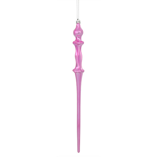 Vickerman 15.7" Mauve Shiny Icicle Ornament with drilled and wired caps. Comes 3 per Box.