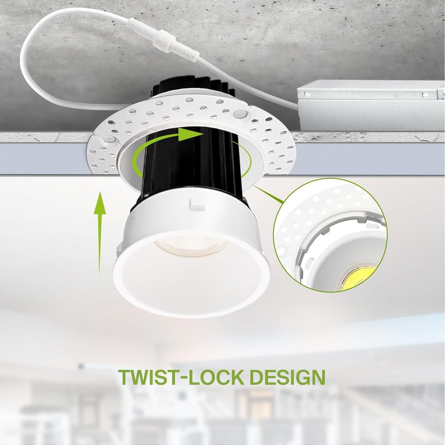 ASD Lighting LED Trimless Downlight Round 2inch 15W 120-277V 0-10V Dimmable 2700/3000/3500/4000/5000K White ETL Energy Star