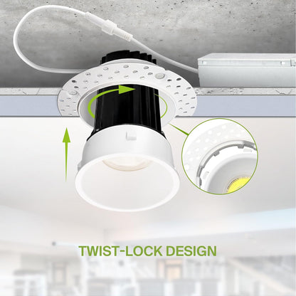 ASD Lighting LED Trimless Downlight Round 2inch 15W 120-277V 0-10V Dimmable 2700/3000/3500/4000/5000K White ETL Energy Star