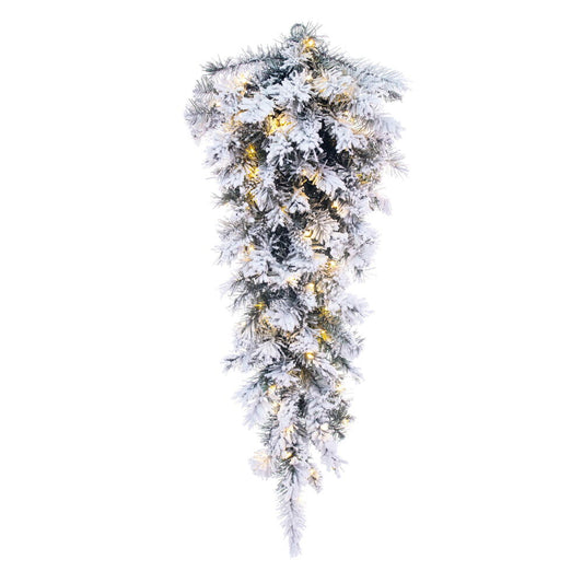 Vickerman 36" Frosted Glacier Pine Artificial Pre-Lit Teardrop with Battery Operated White LED Lights.