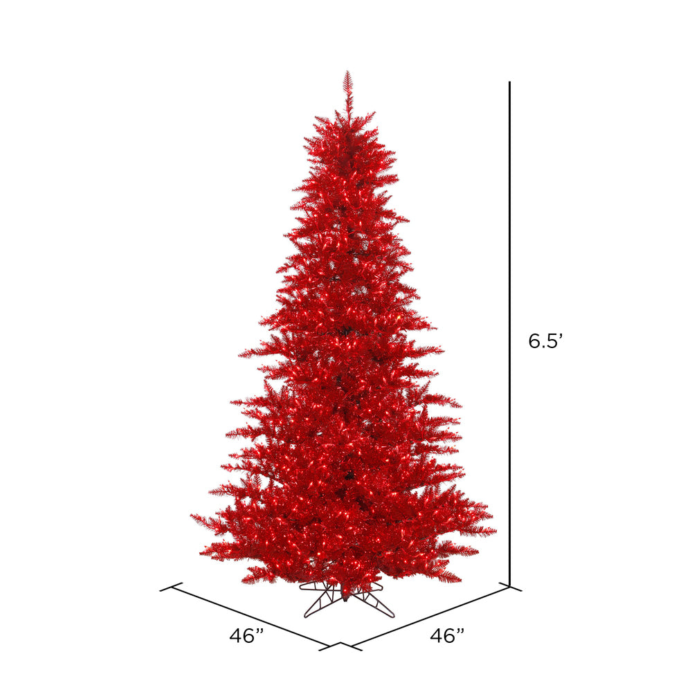 Vickerman 6.5' Tinsel Red Fir Artificial Christmas Tree Red  Dura-lit LED Lights