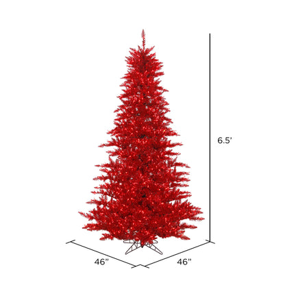 Vickerman 6.5' Tinsel Red Fir Artificial Christmas Tree Red  Dura-lit LED Lights