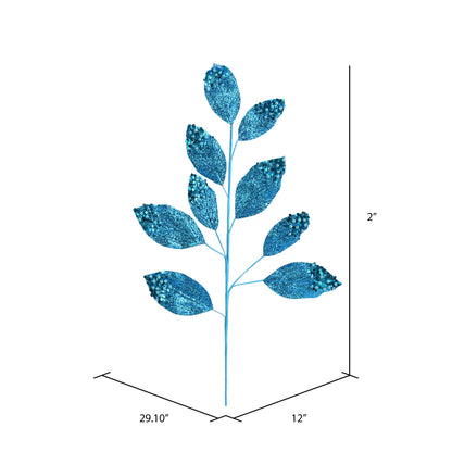 Vickerman 29" Turquoise Glitter Leaf Artificial Christmas Spray. Includes 6 sprays per pack.