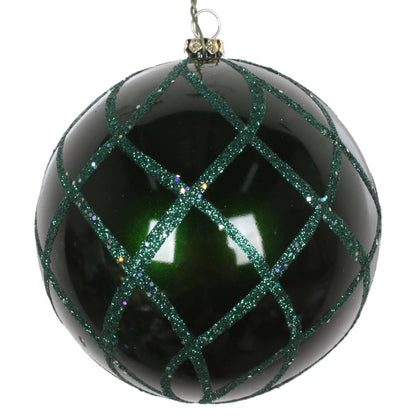 Vickerman 4" Emerald Candy Glitter Net Ball Ornament 3 per Bag