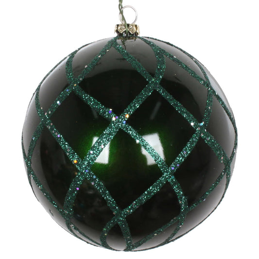 Vickerman 4" Emerald Candy Glitter Net Ball Ornament 3 per Bag