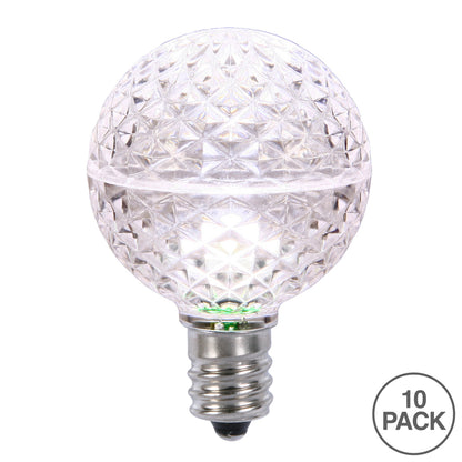 Vickerman G50 LED Pure White Faceted Replacement Bulb E17/C9 Nickel Base 10 Bulbs per Pack.