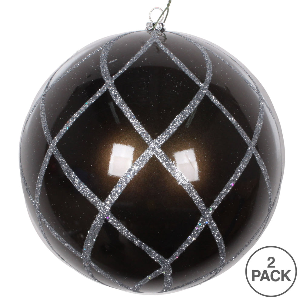 Vickerman 6" Pewter Candy Finish Net Ball Ornament with Glitter Accents 2 per Bag