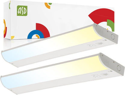 ASD Lighting LED Under Cabinet Bullnose 18" 8W 120V Dimmable CCT Selectable 3000/4000/5000K Hardwired, On/Off Switch, White ETL Energy Star 2pack