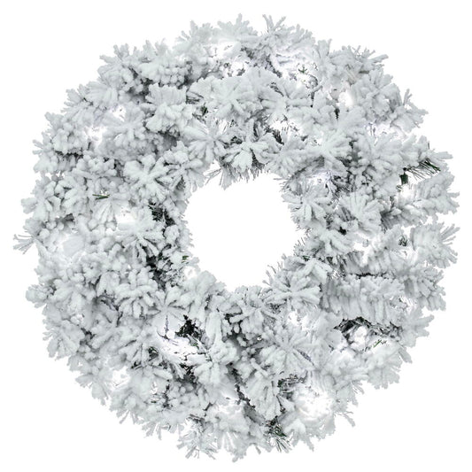 Vickerman 24" Flocked Alaskan Artificial Christmas Wreath Pure White Single Mold LED Mini Lights