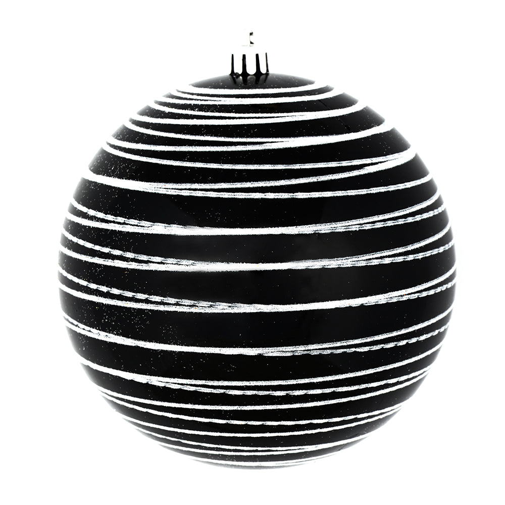 Vickerman 6" Black Candy Finish Ball Ornament with Glitter Lines 3 per Bag