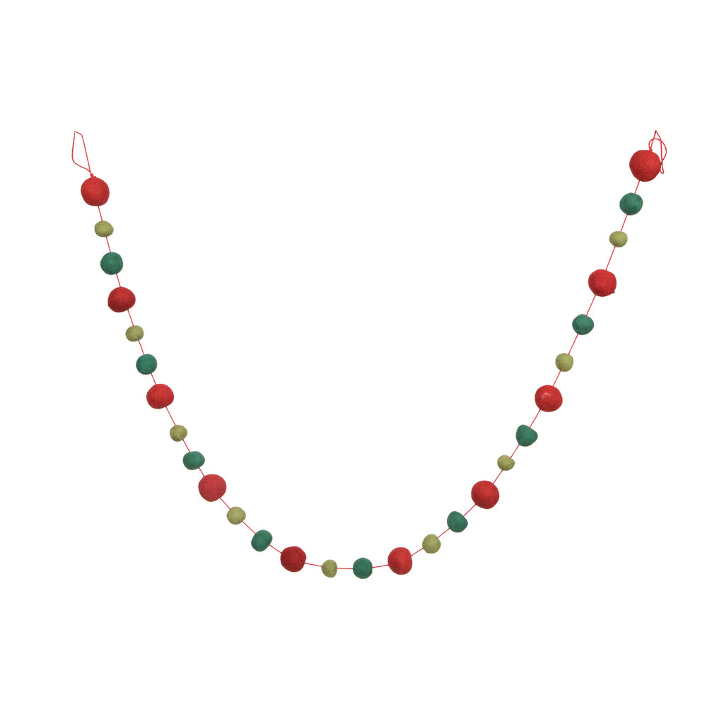 Vickerman 6' Red Lime and Green Wool Pom Pom Garland