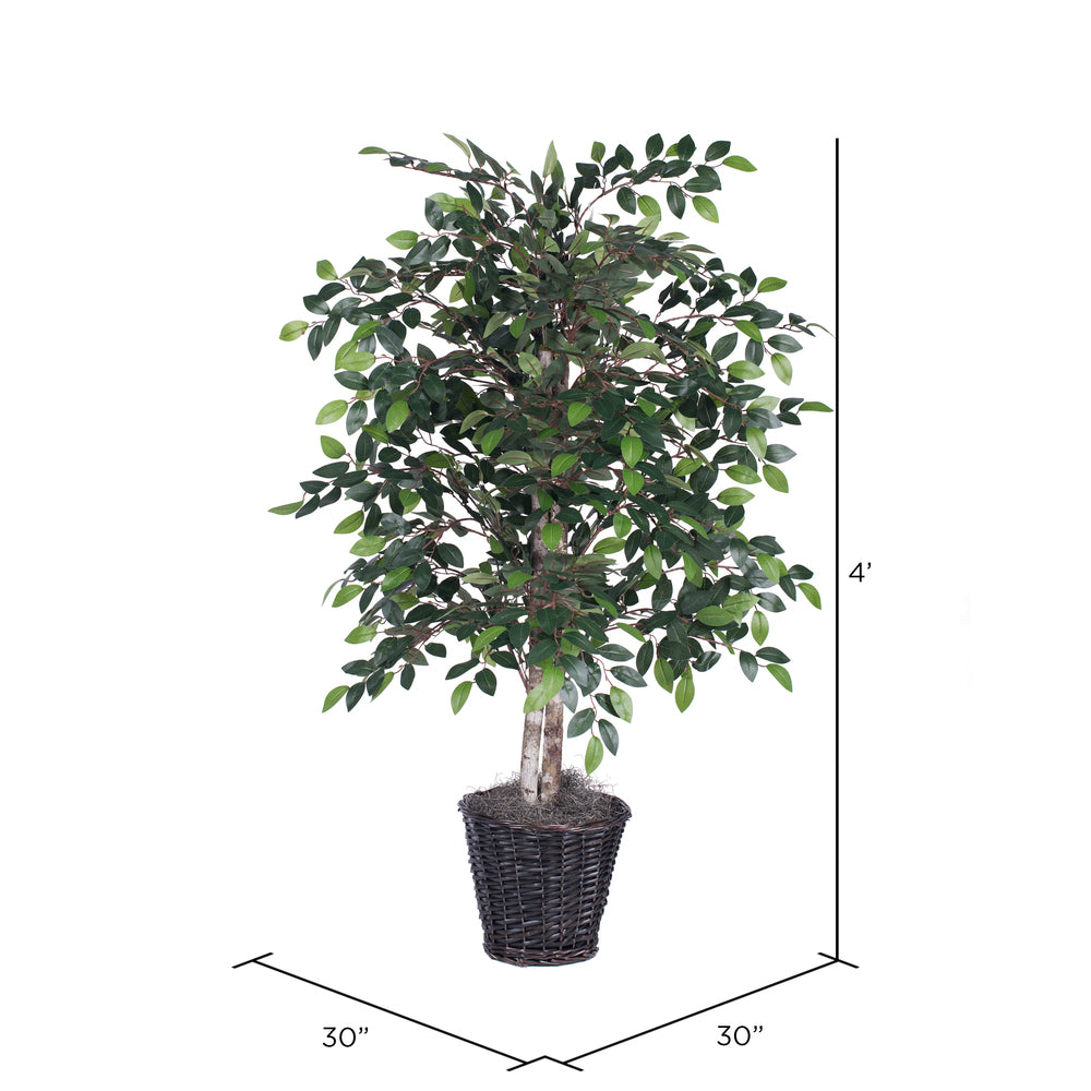 Vickerman 4' Artificial Mini Ficus Bush Rattan Basket.
