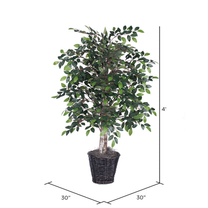 Vickerman 4' Artificial Mini Ficus Bush Rattan Basket.