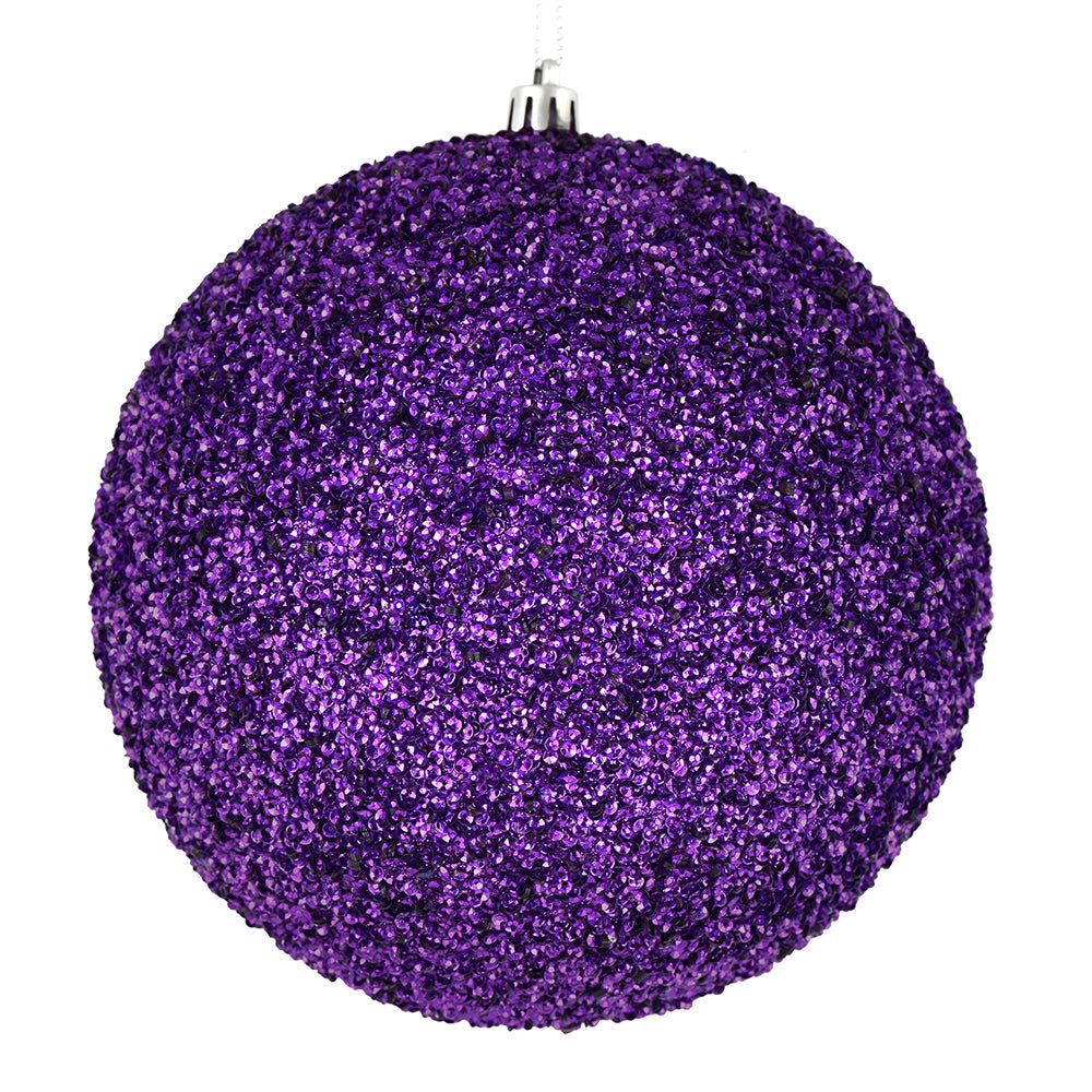 Vickerman 6" Plum Beaded Ball Ornament 4 per Bag