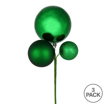 Vickerman 18" Green Ball Ornament Christmas Pick Set of 3